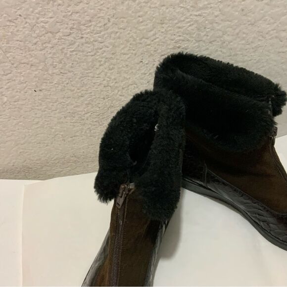 Rieker Brown Alligator Print Faux Fur Zip Up Boots Women's 5.5 UK / US 7.5 - Picture 3 of 10